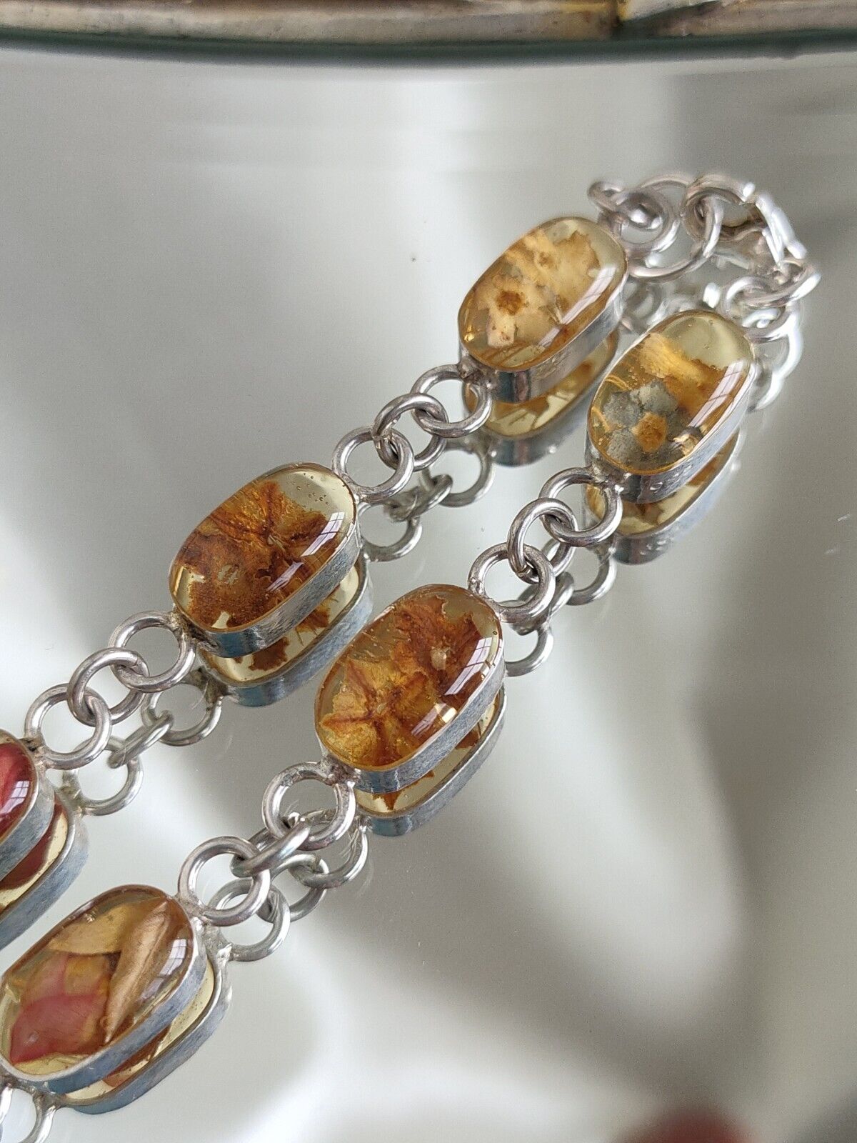 Artisan 925 Sterling Silver Dried Flower Resin Bracelet 20cm