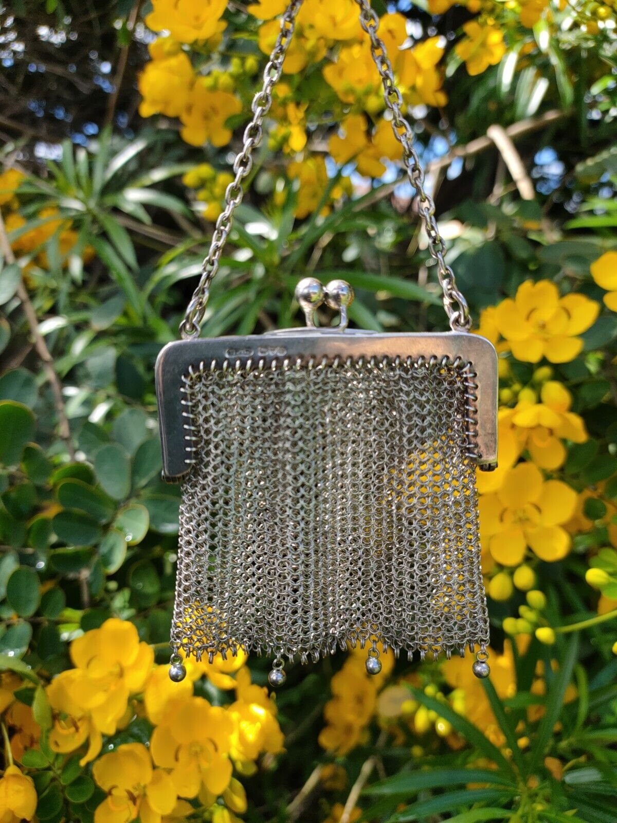 Antique 1917 Chester Chatelaine Chain Mesh Coin Purse Fob