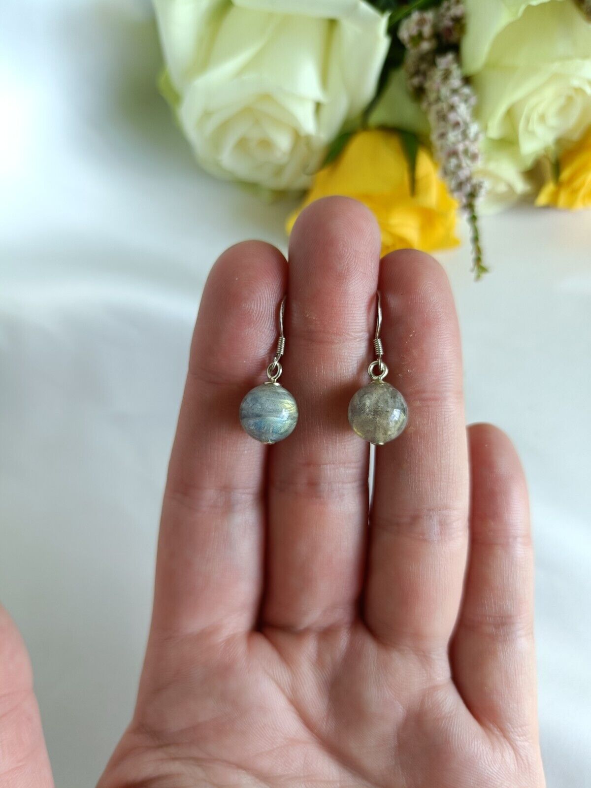 925 Sterling Silver Labradorite Dangle Hook Drop Earrings