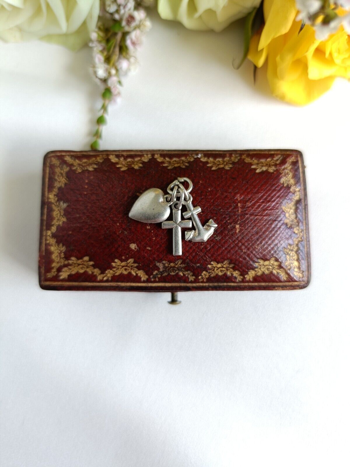 Vintage Sterling Silver Faith Hope Charity Heart Cross Anchor Charm Or Pendant
