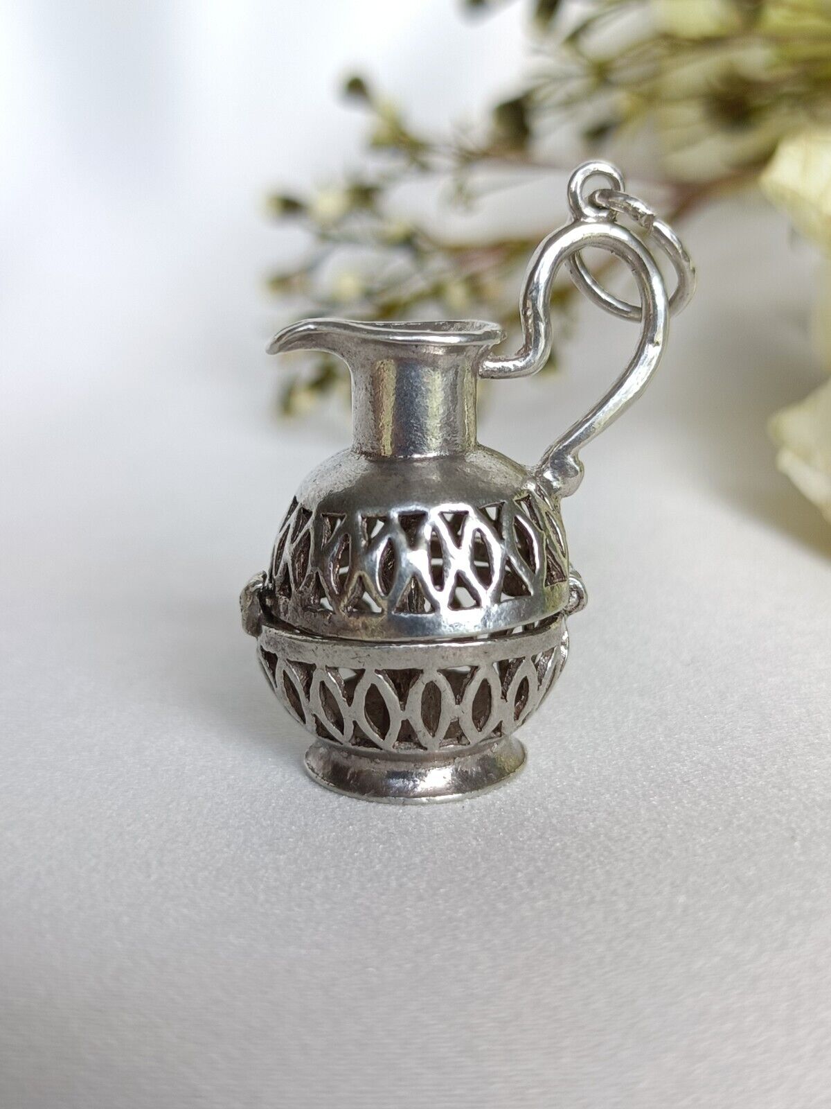 Antique Birmingham Sterling Silver Opening Pitcher Water Pourer Locket Charm
