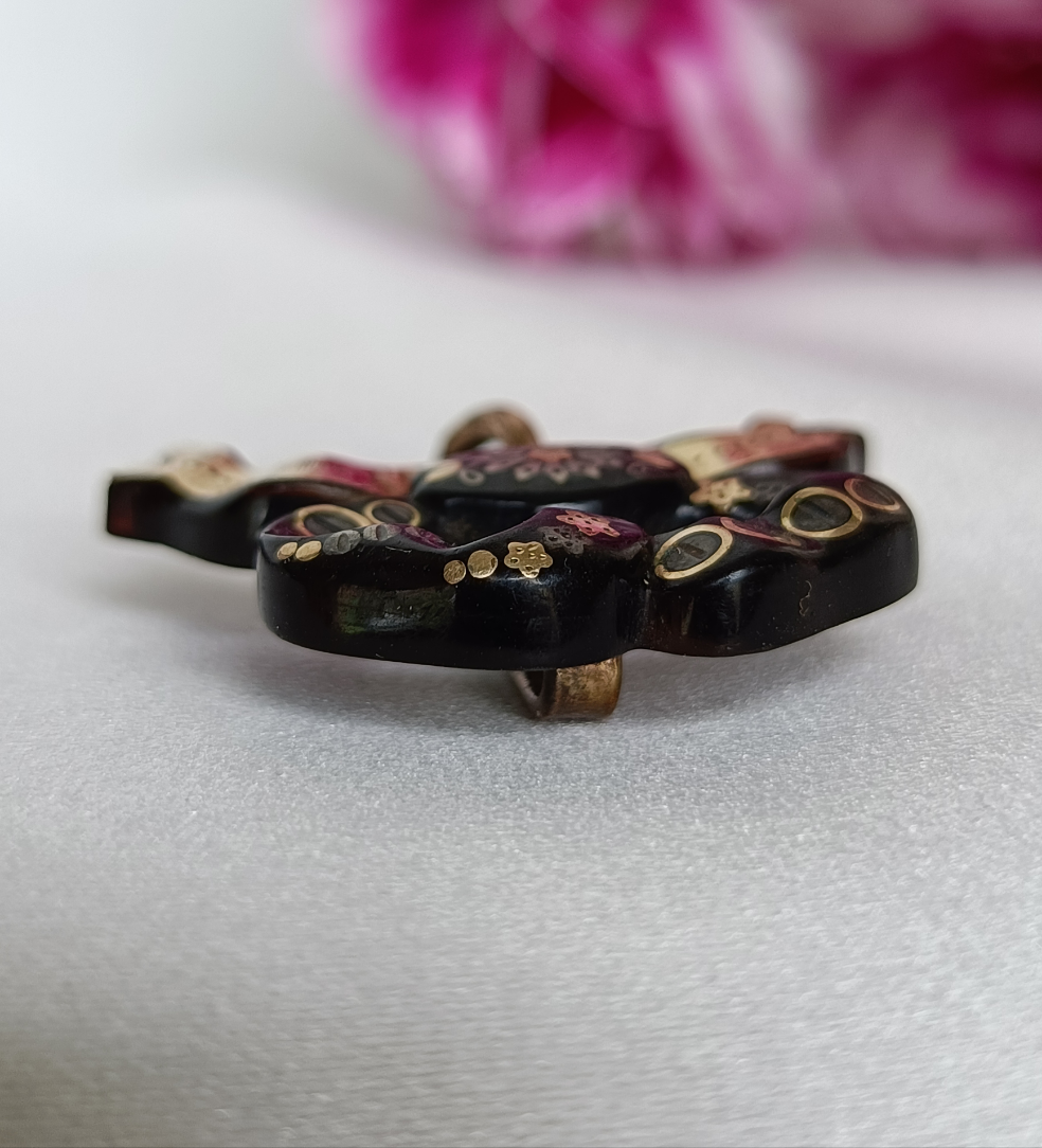 Antique Victorian 9ct gold & sterling silver piqué bow pendant