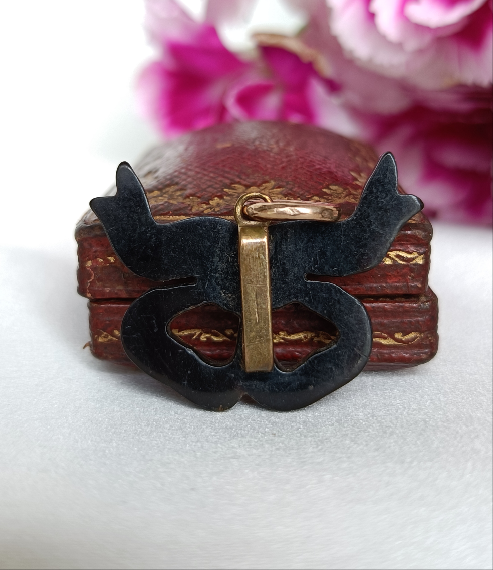 Antique Victorian 9ct gold & sterling silver piqué bow pendant