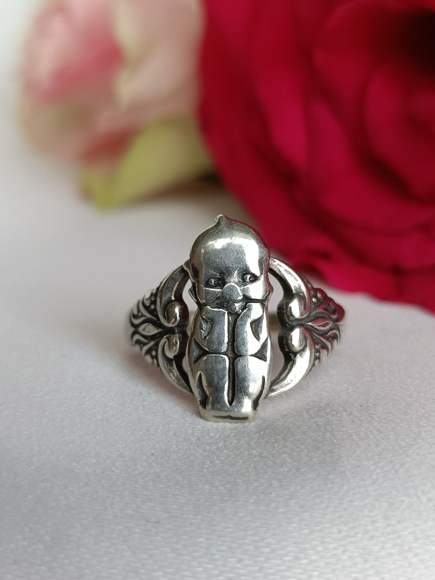 Antique 1920's circa Paye & Baker sterling silver Kewpie doll ring