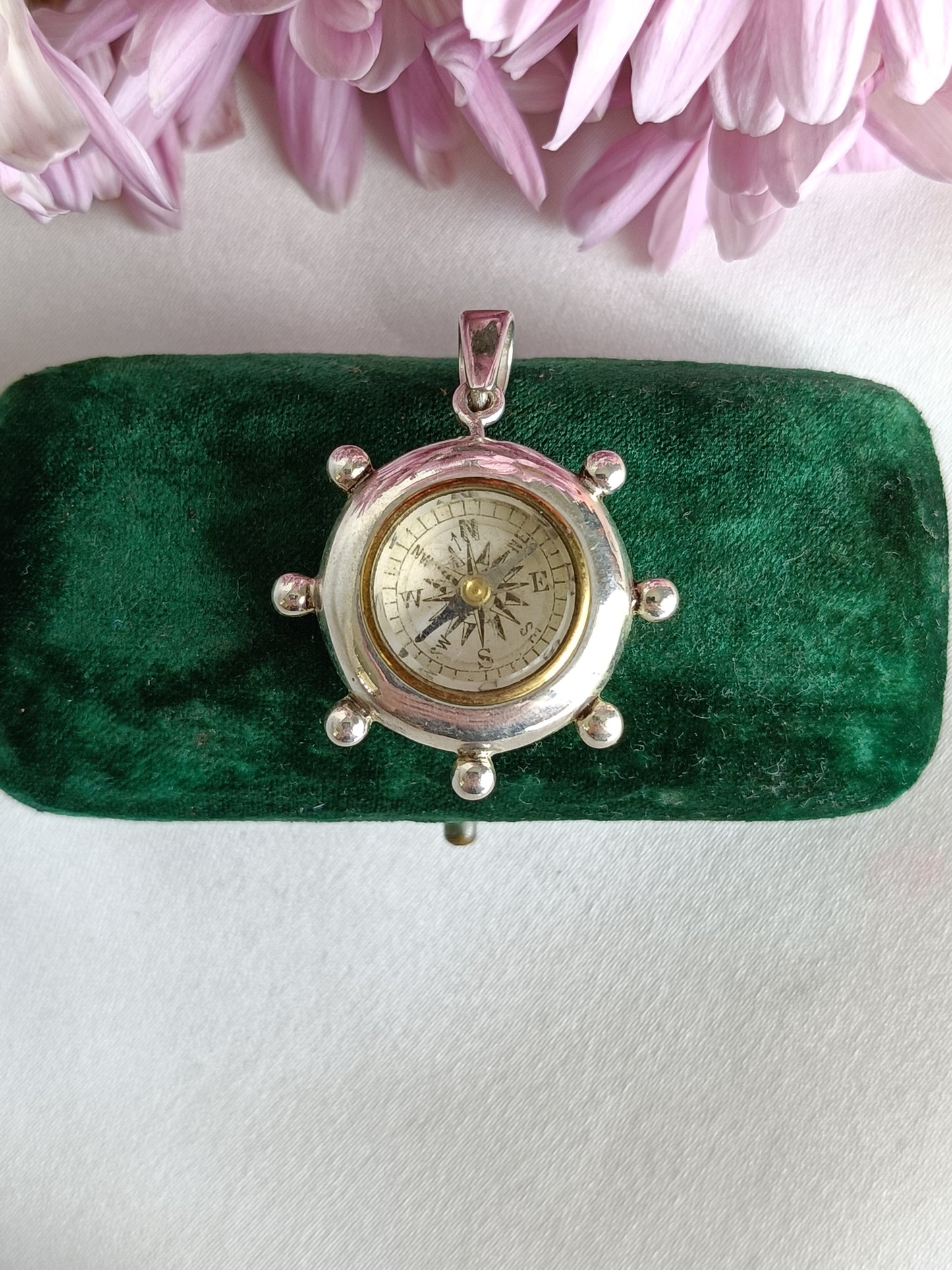 Antique Victorian 1888c sterling silver functional compass fob pendant by Payton Pepper & Co