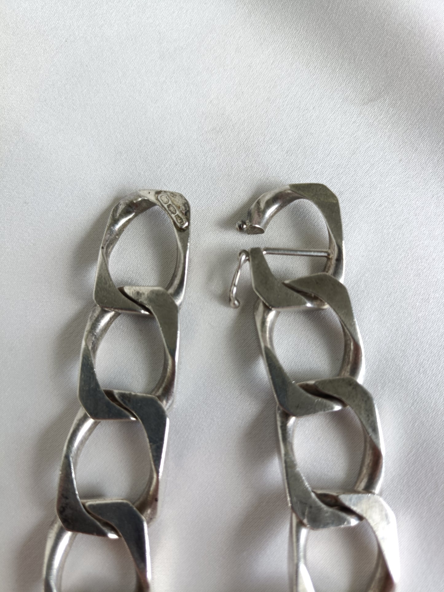 Heavy Vintage Italian UNNOARRE sterling silver stretched Curb link bracelet 20.5cm