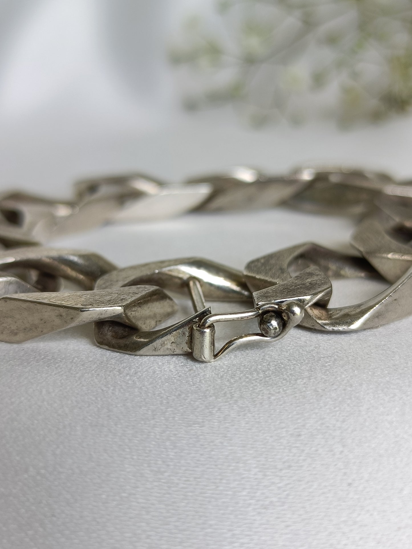 Heavy Vintage Italian UNNOARRE sterling silver stretched Curb link bracelet 20.5cm
