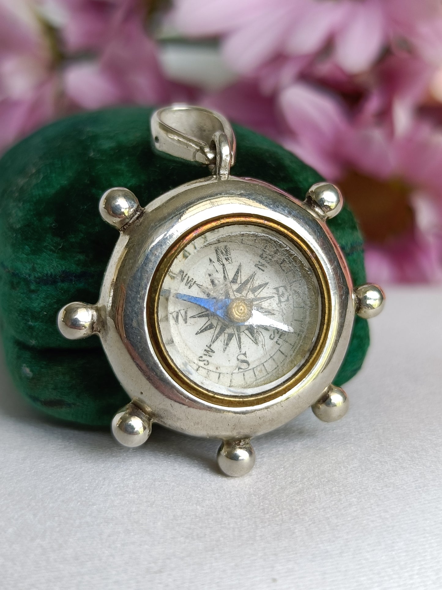 Antique Victorian 1888c sterling silver functional compass fob pendant by Payton Pepper & Co