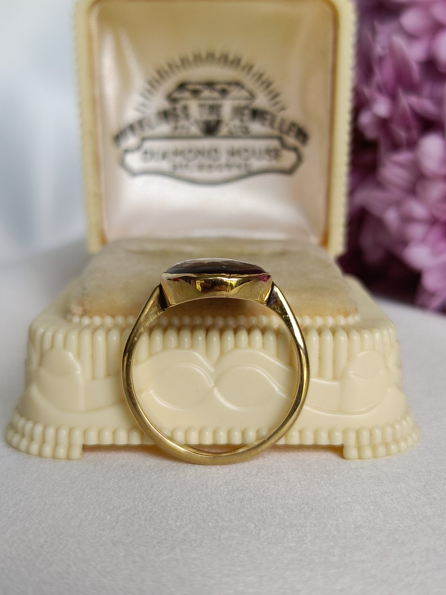 Antique French 14ct yellow gold & hand painted porcelain portrait ring size 7 US or N UK