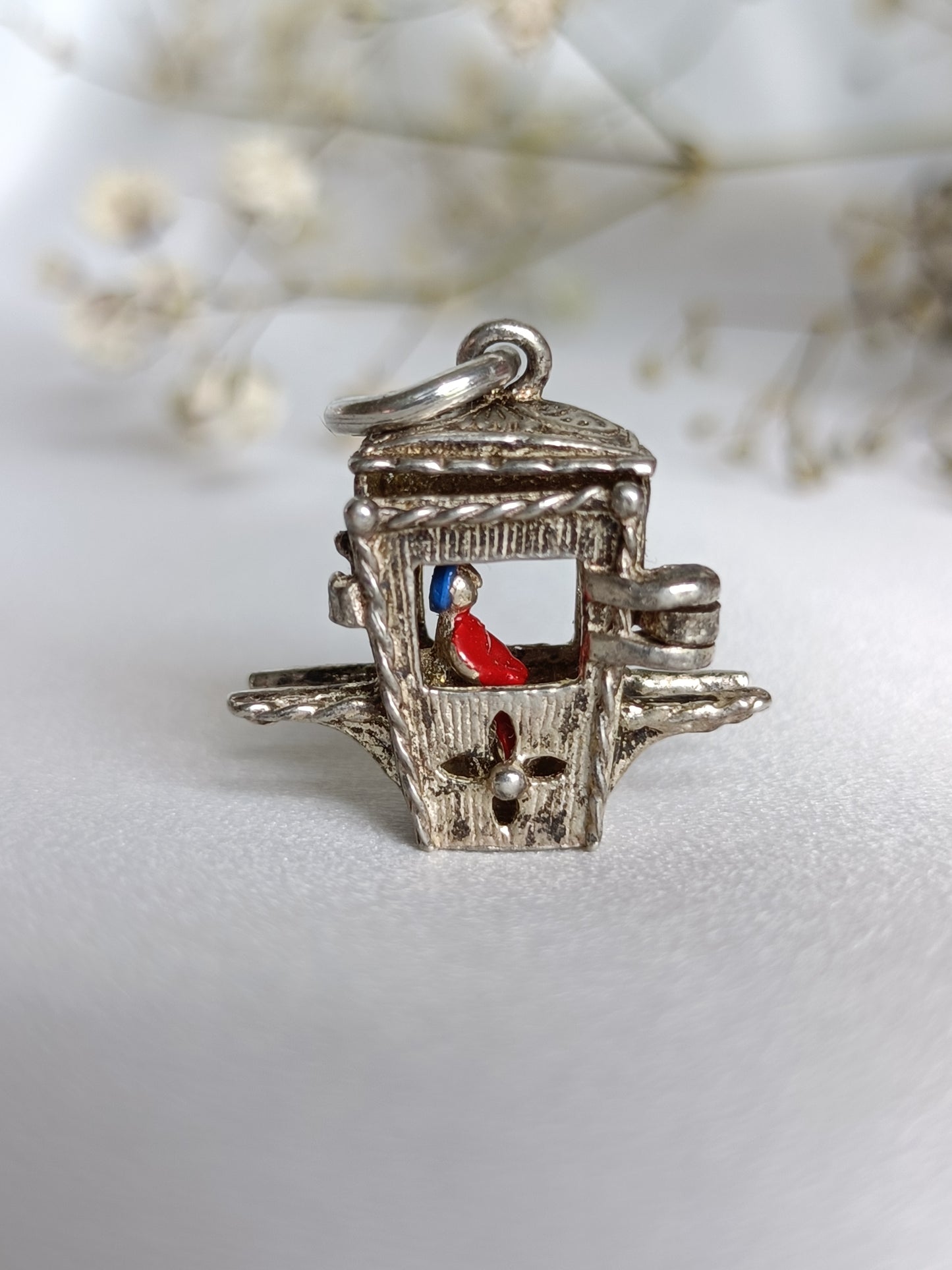 Vintage NUVO sterling silver & enamel palanquin sedan chair opening charm or pendant