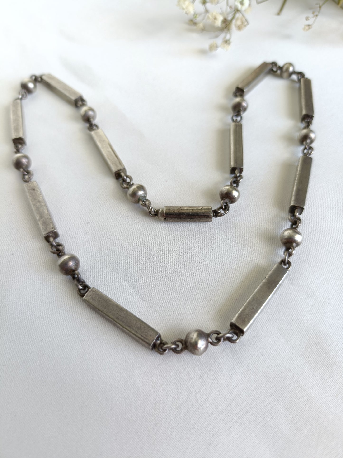 Vintage unique chunky look sterling silver fancy link ball & bar link chain necklace 48cm