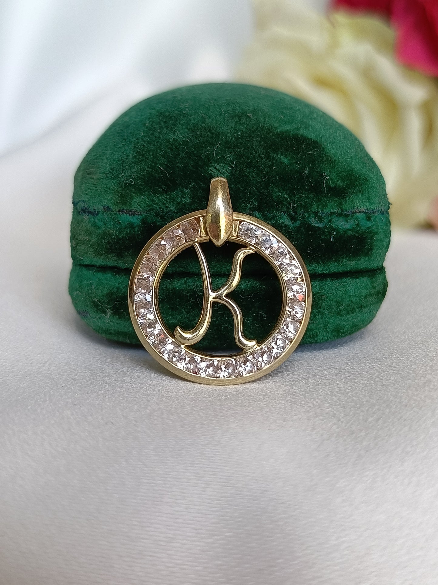 9ct yellow gold & cubic zirconia letter K initial pendant