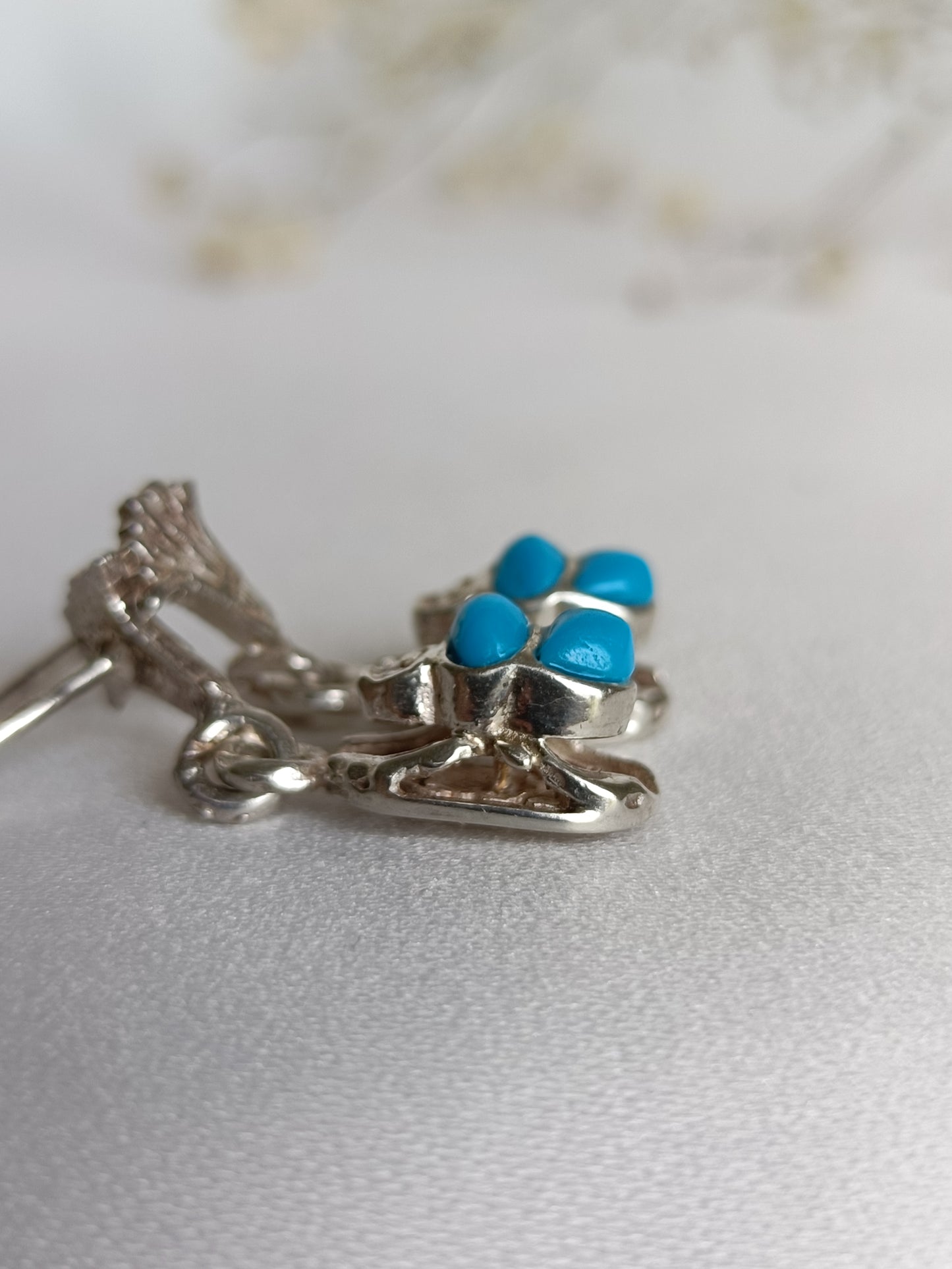 Egyptian silver & turquoise blue acrylic scarab design earrings