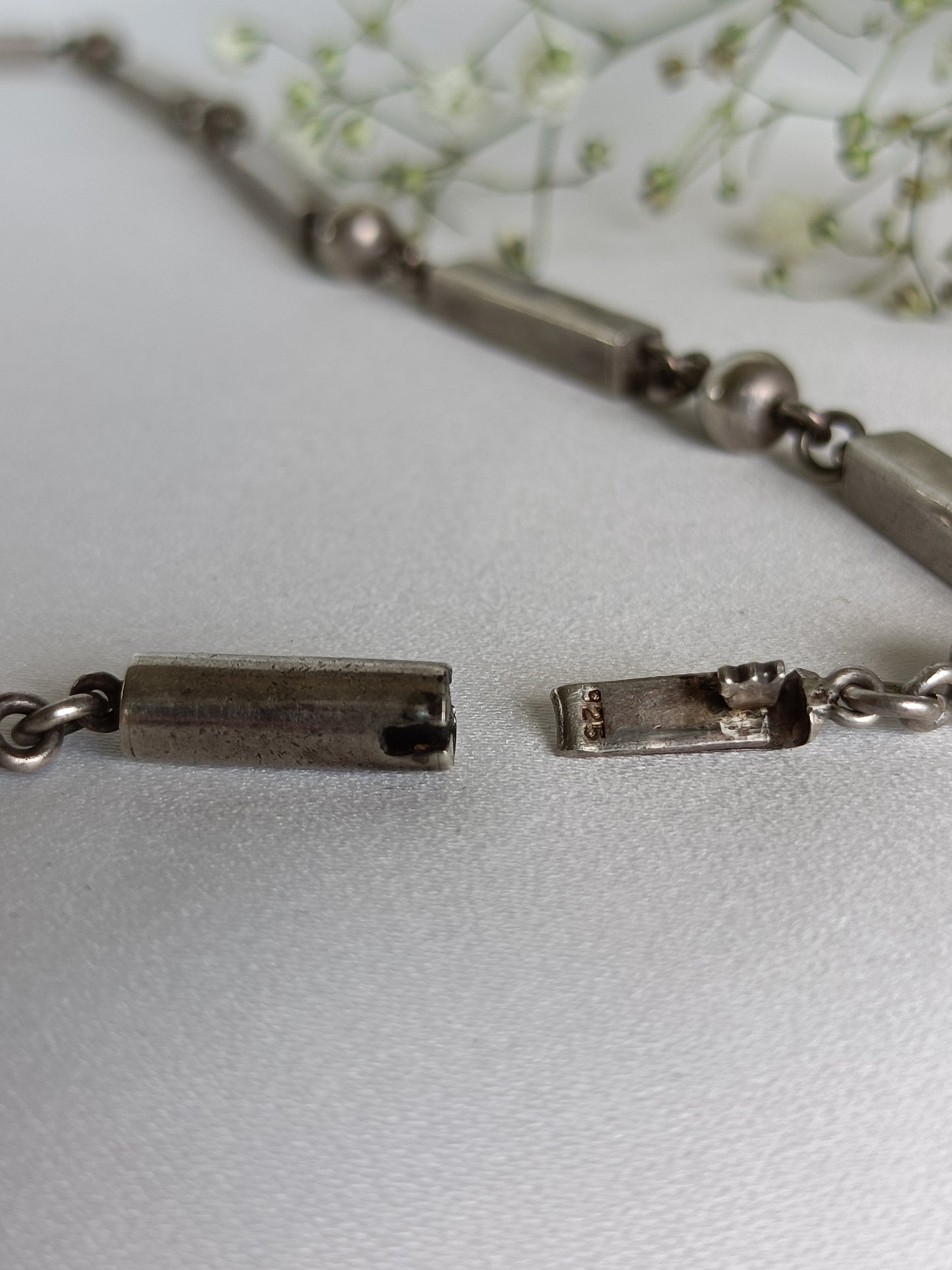 Vintage unique chunky look sterling silver fancy link ball & bar link chain necklace 48cm