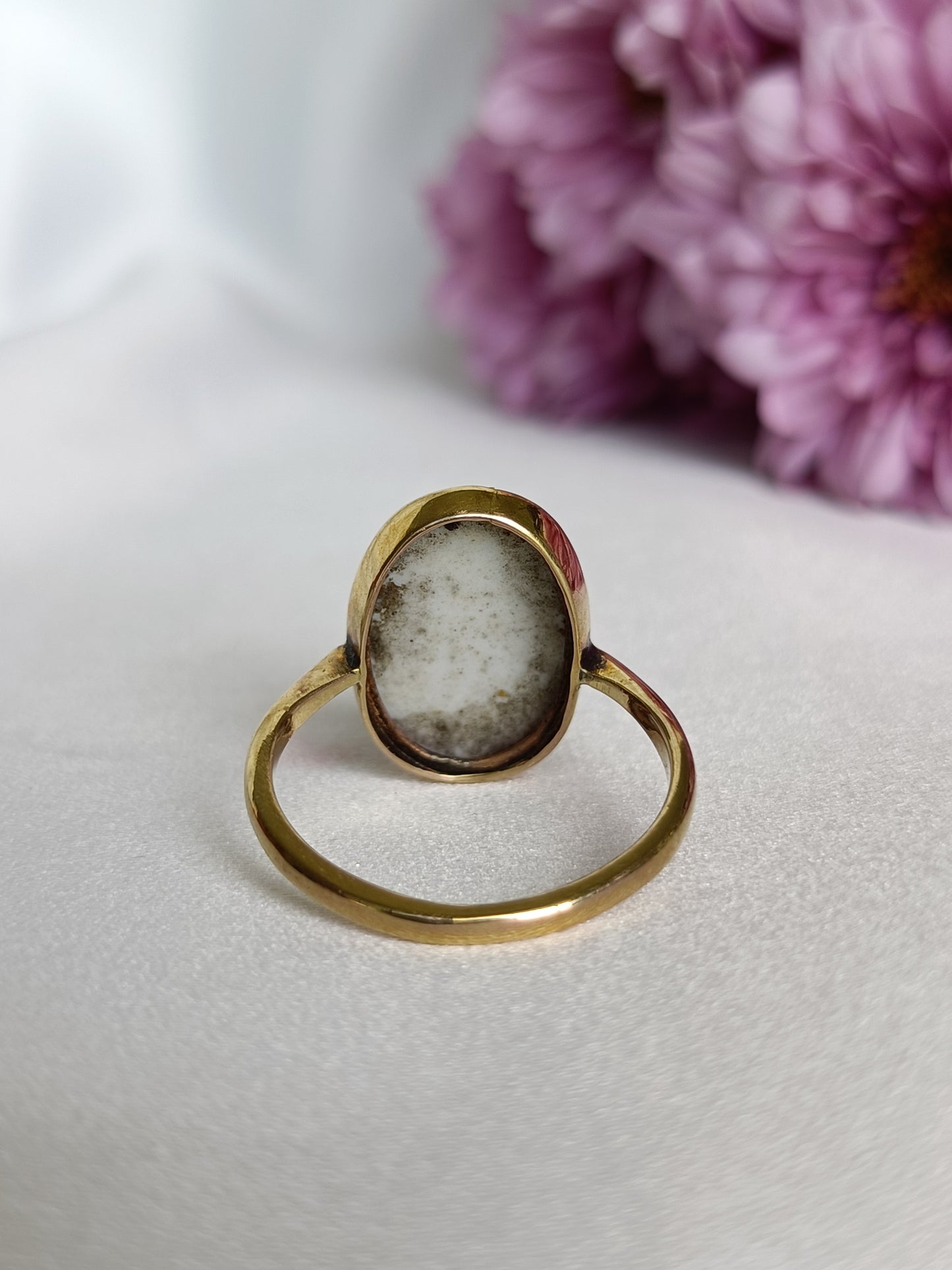 Antique French 14ct yellow gold & hand painted porcelain portrait ring size 7 US or N UK