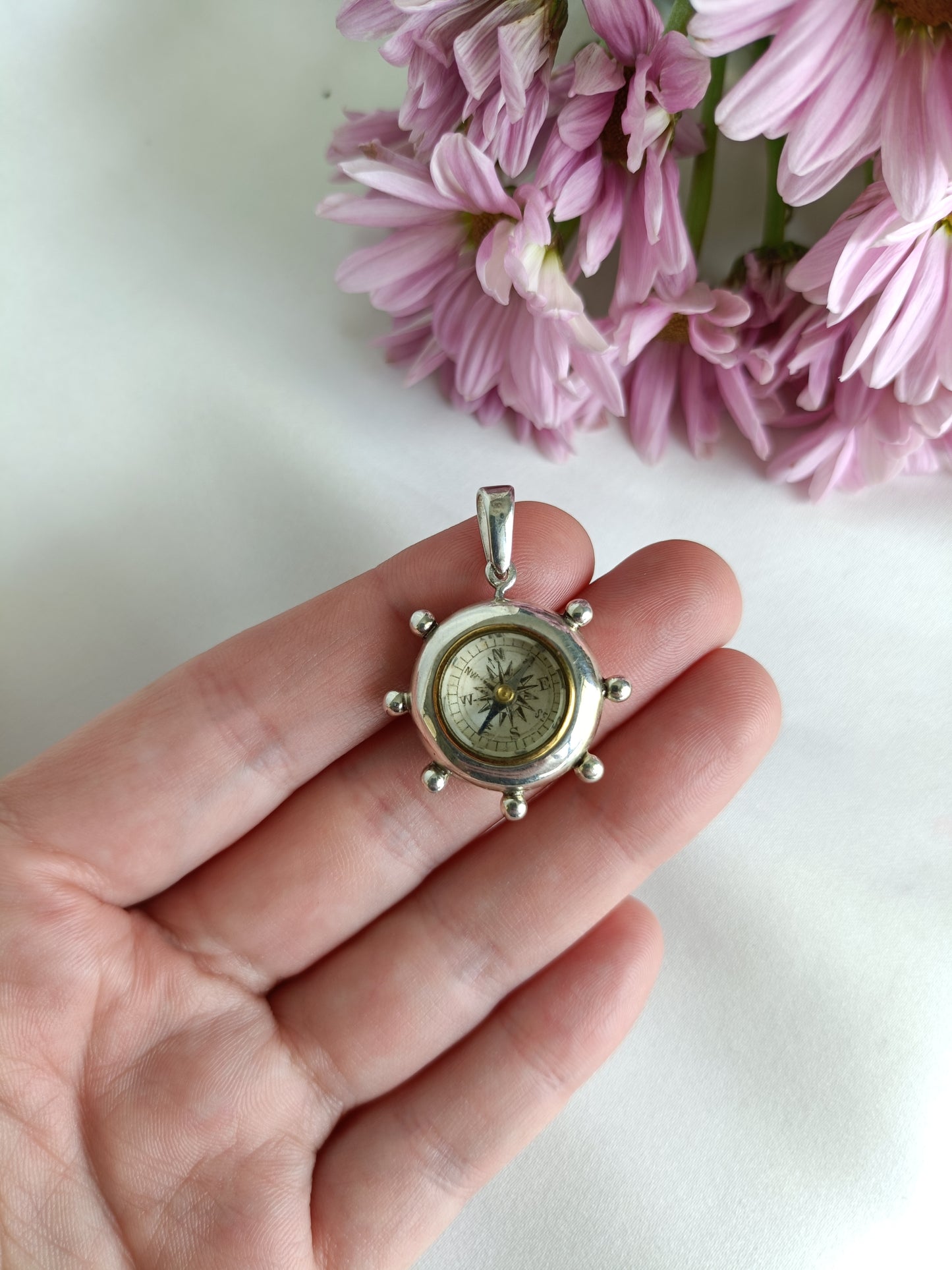 Antique Victorian 1888c sterling silver functional compass fob pendant by Payton Pepper & Co
