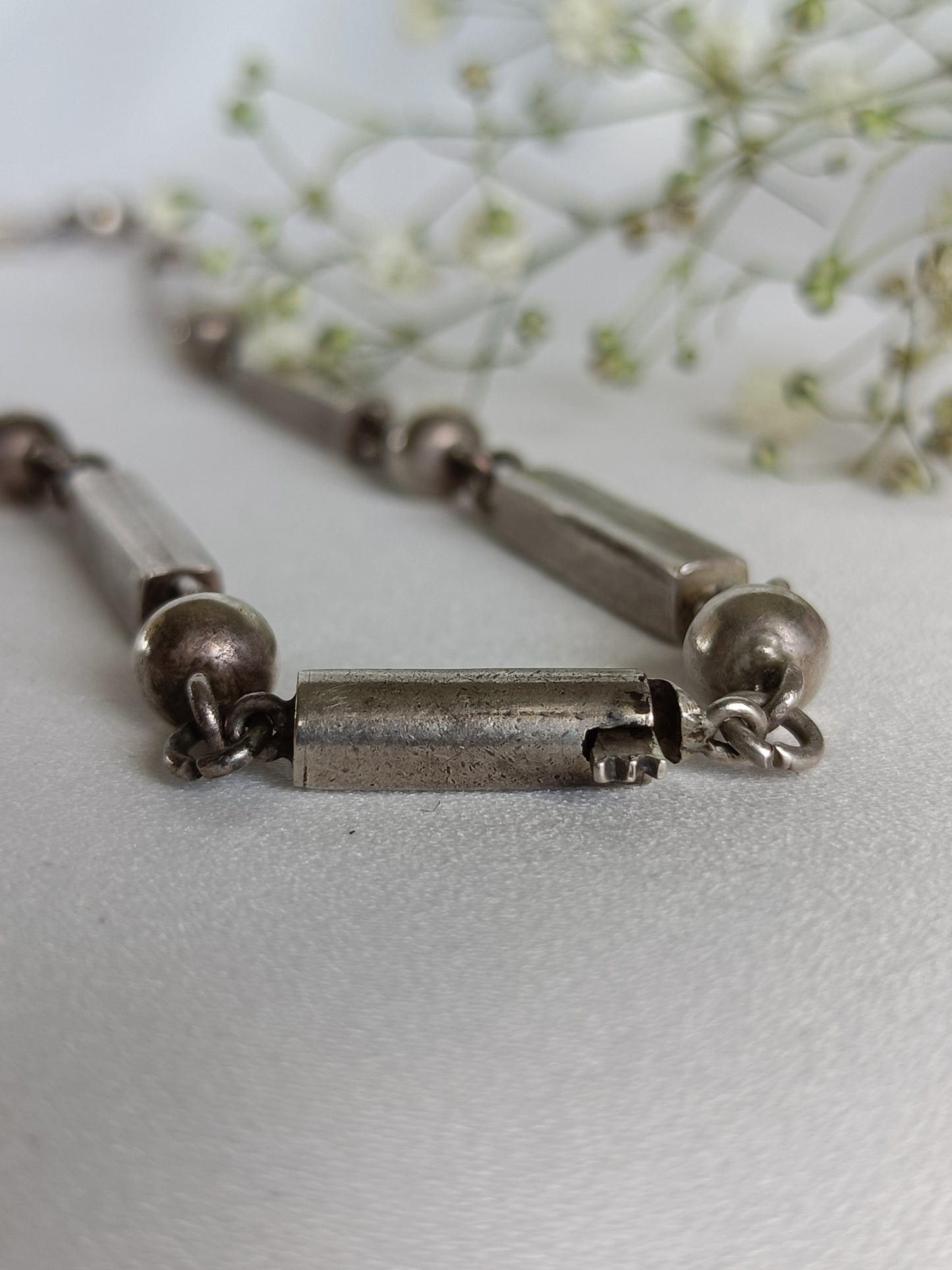Vintage unique chunky look sterling silver fancy link ball & bar link chain necklace 48cm