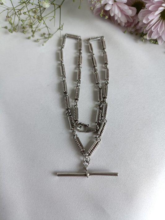 Vintage 925 Sterling Silver Fancy Link Albert Style Necklace With T-bar 48cm