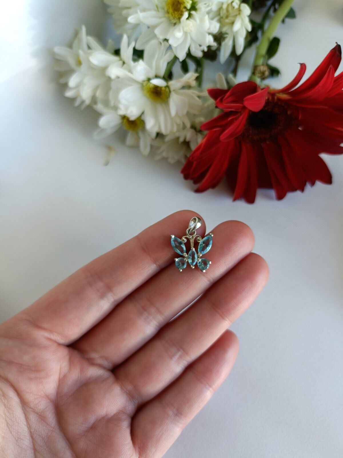 925 Sterling Silver & Blue Stone Small Butterfly Pendant