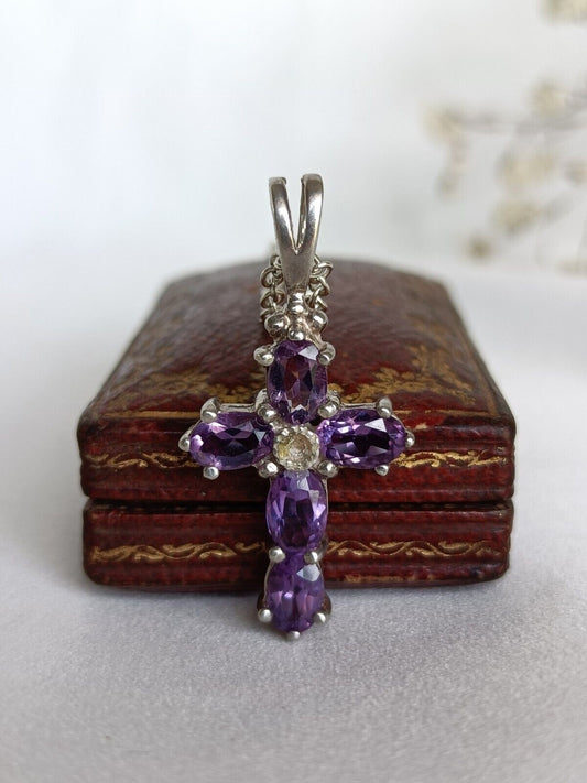 Sterling Silver & Amethyst Cross Pendant