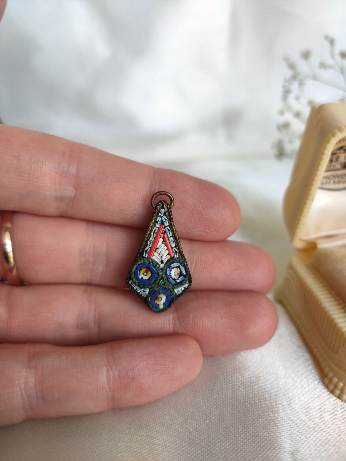 Antique Vintage Millefiori Micro Mosaic Brass Pendant