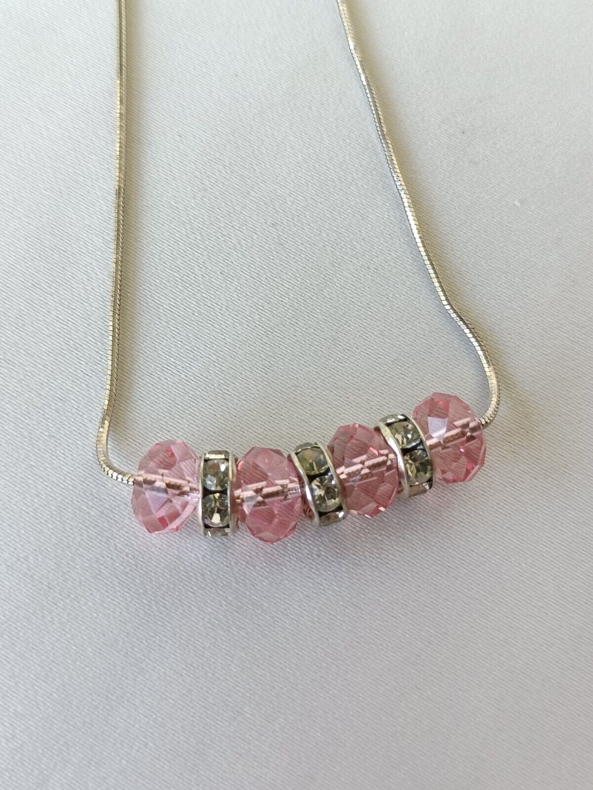 Y2K Sterling Silver & Pastel Pink Bead Necklace 44cm