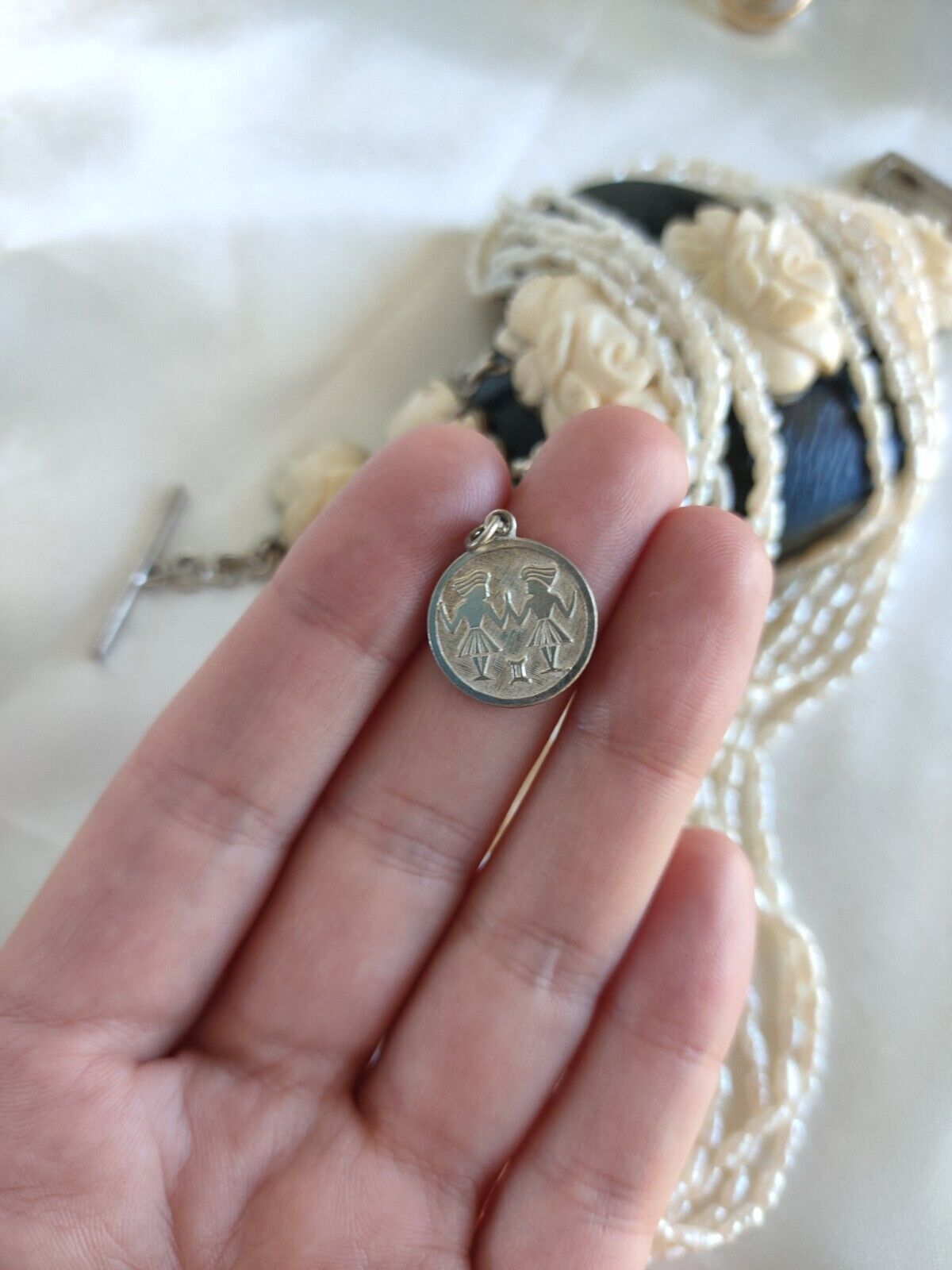 Vintage 925 Sterling Silver Egyptian Style Gemini Zodiac Charm Or Pendant