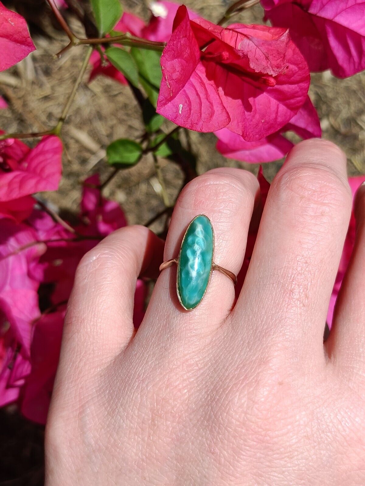 Antique Australian 9ct Gold & Amazonite Navette Ring By William Drummond & Co