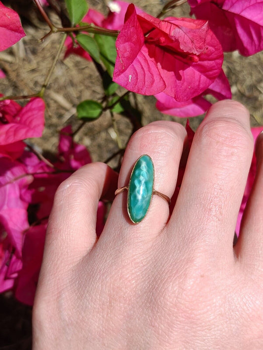 Antique Australian 9ct Gold & Amazonite Navette Ring By William Drummond & Co