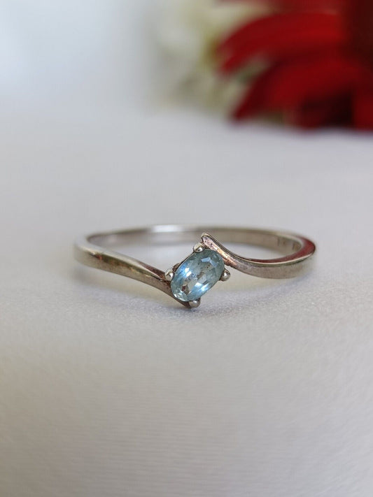 925 Sterling Silver Split Shank Blue Topaz Ring Size 11 3/4 US Or W 1/2 UK