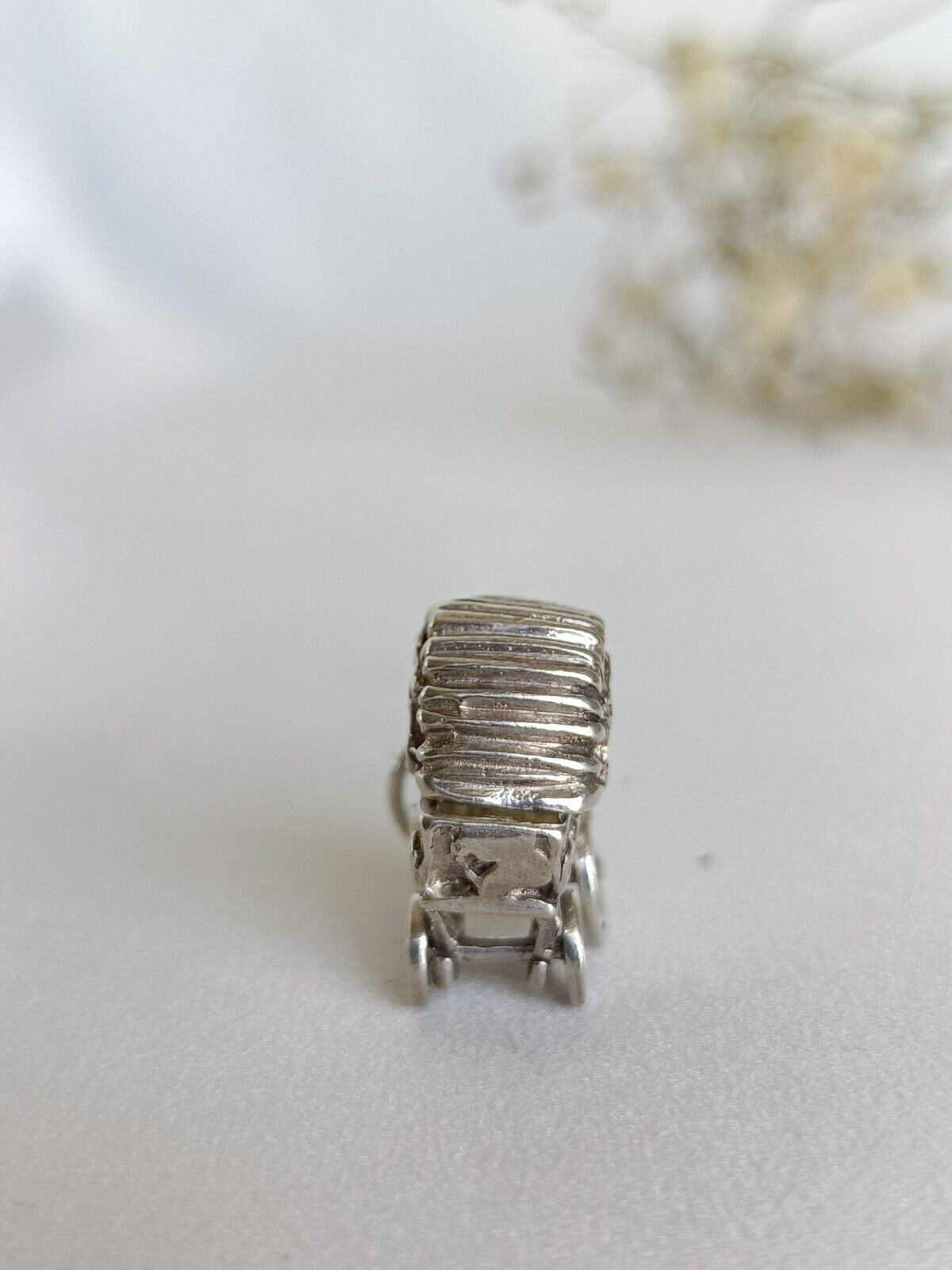 Vintage 925 Sterling Silver Articulated Baby Pram Charm Or Pendant