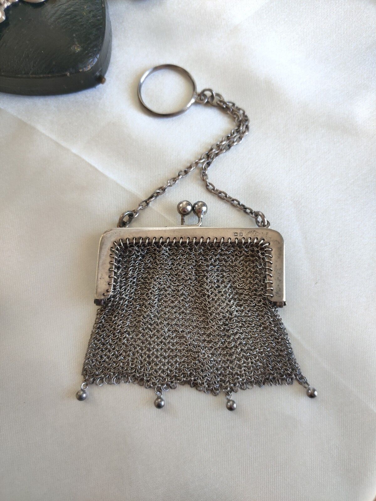 Antique 1917 Chester Chatelaine Chain Mesh Coin Purse Fob