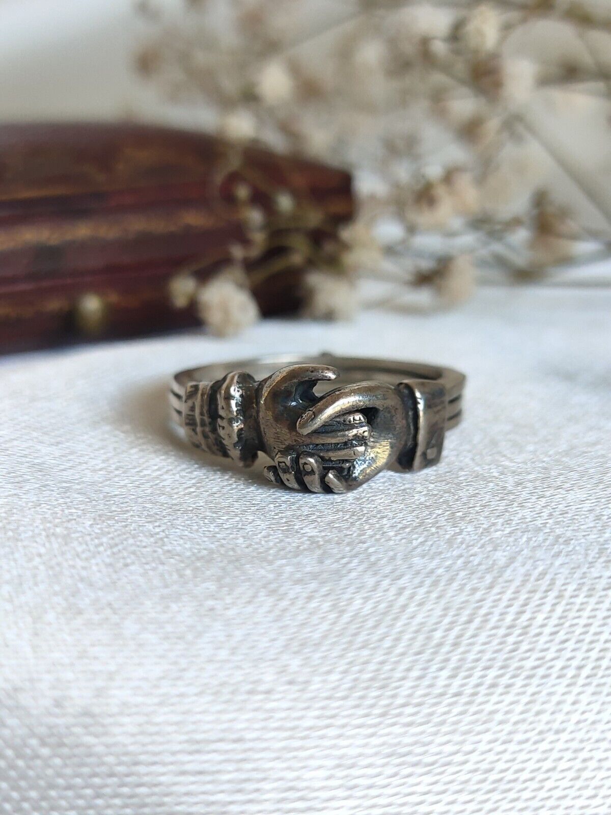 Antique Victorian 925 Sterling Silver Una Fede Gimmal Betrothal Ring Size 7 Or N