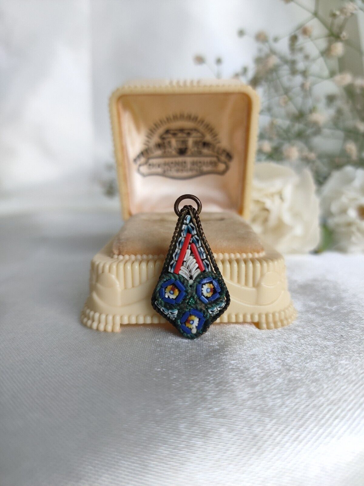 Antique Vintage Millefiori Micro Mosaic Brass Pendant