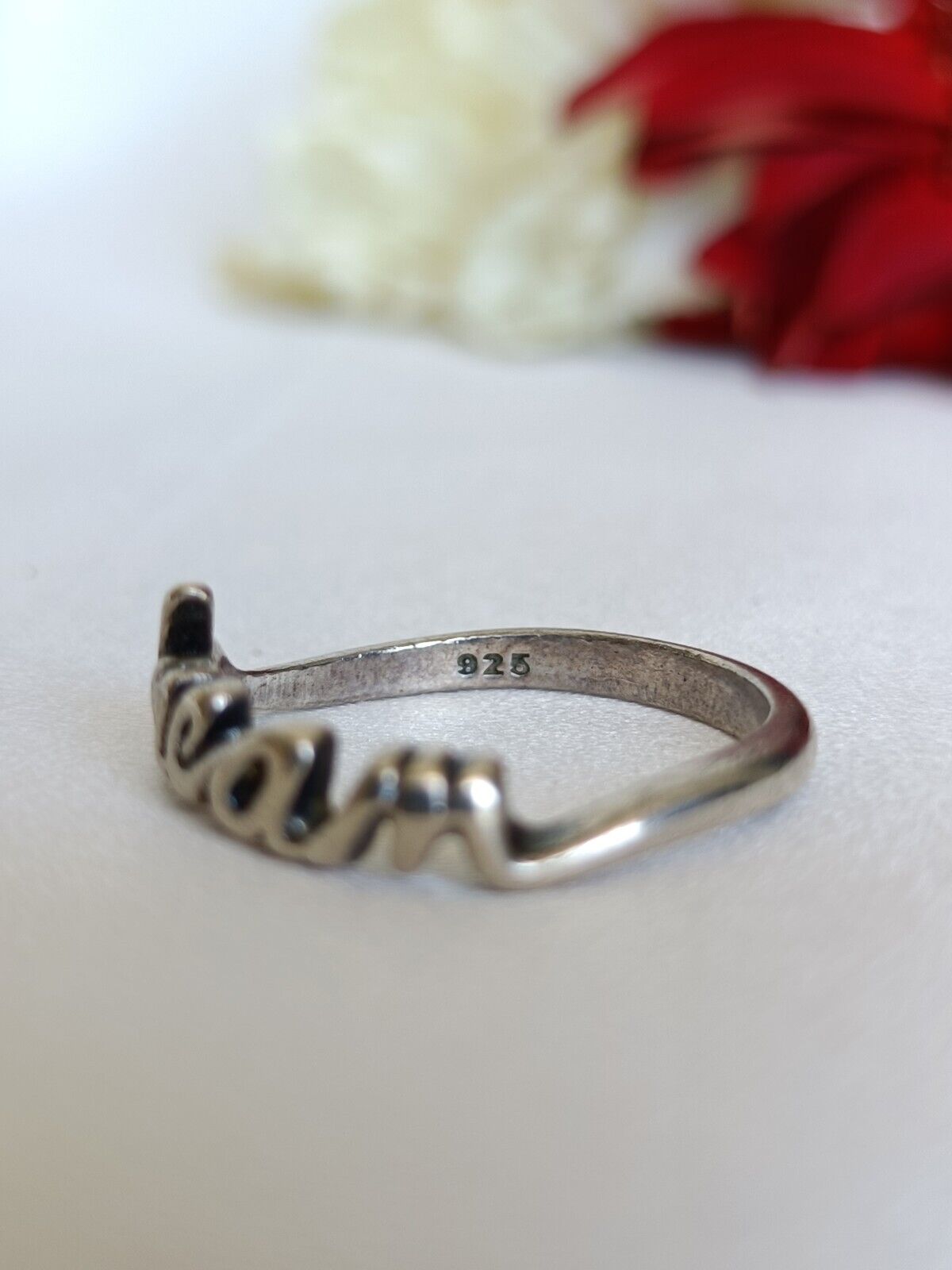 925 Sterling Silver Dream Cursive Stacking Band Ring Size 5 3/4 US Or K UK