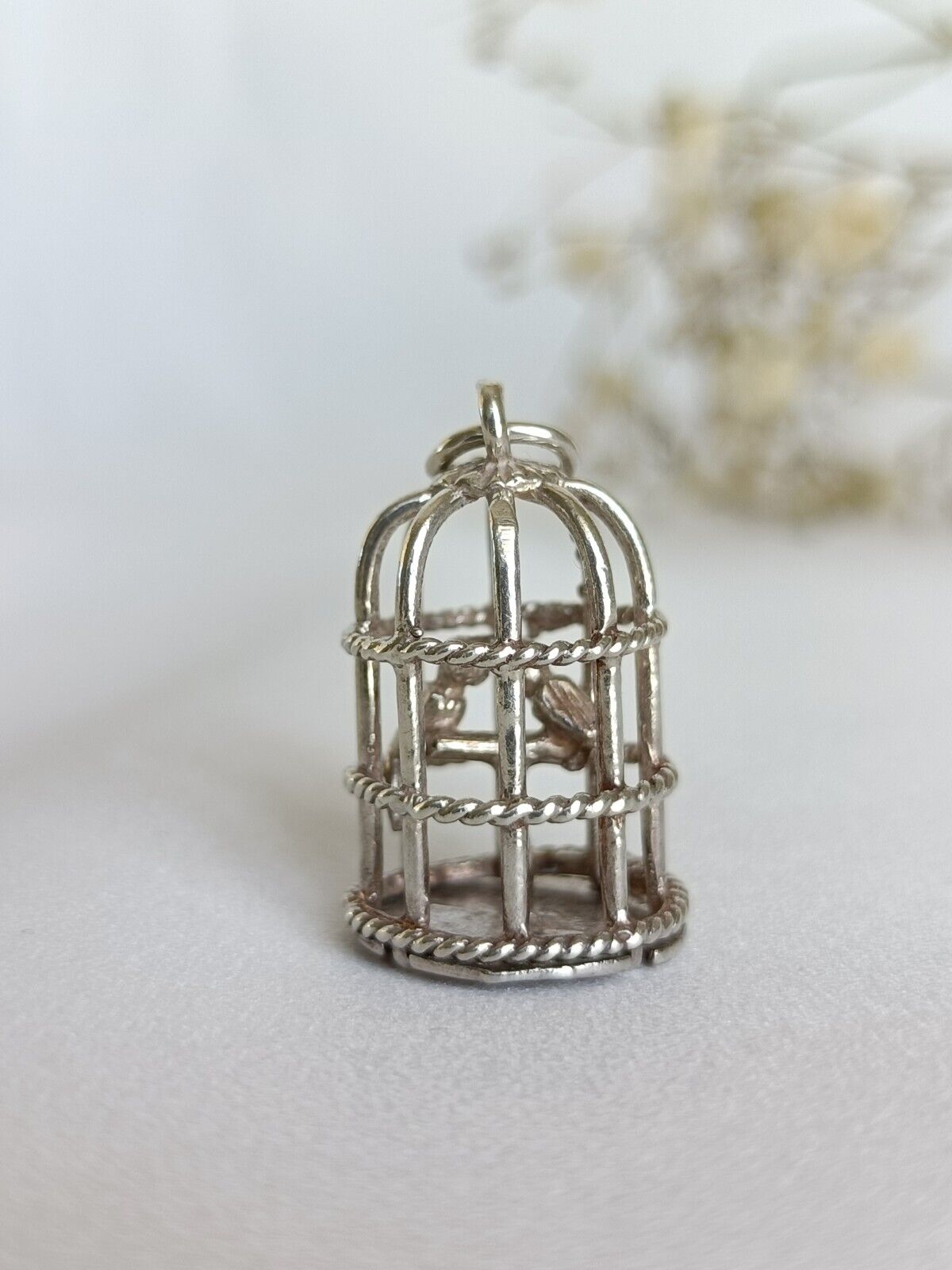 Vintage CHIM 925 Sterling Silver Love Birds Bird Cage Pendant Or Charm