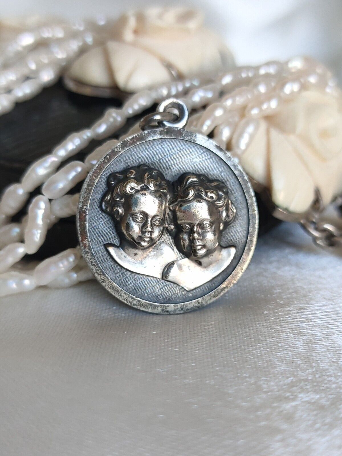 Vintage/ Antique Romulus & Remus Twins Gemini Zodiac Sterling Silver Pendant