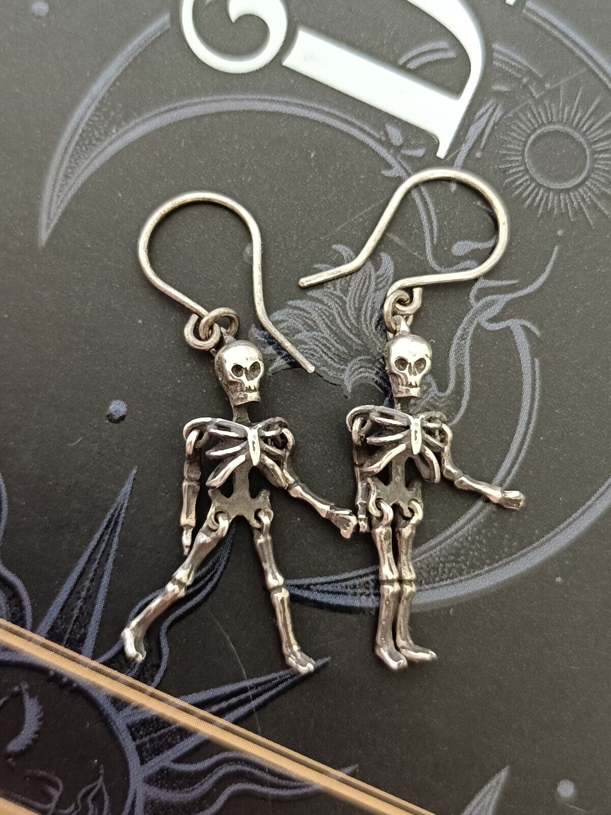 Vintage 925 Sterling Silver Articulated Skeleton Hook Earrings