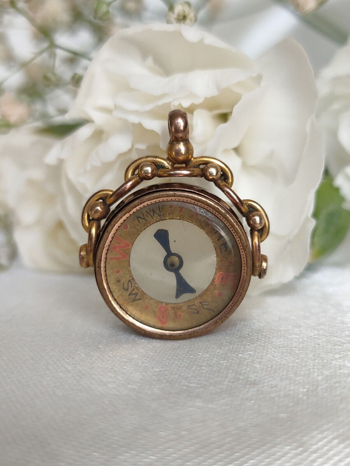 Antique English 9ct Rose Gold Spinning Compass Fob Pendant