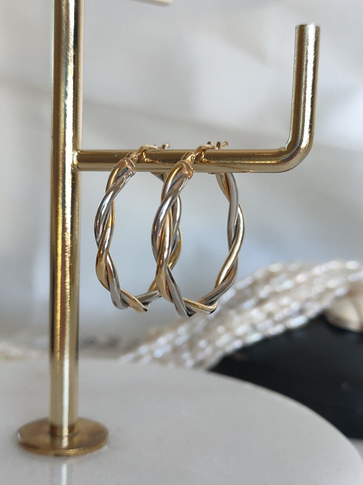 9ct Yellow & White Gold Twist Hoop Earrings 20mm