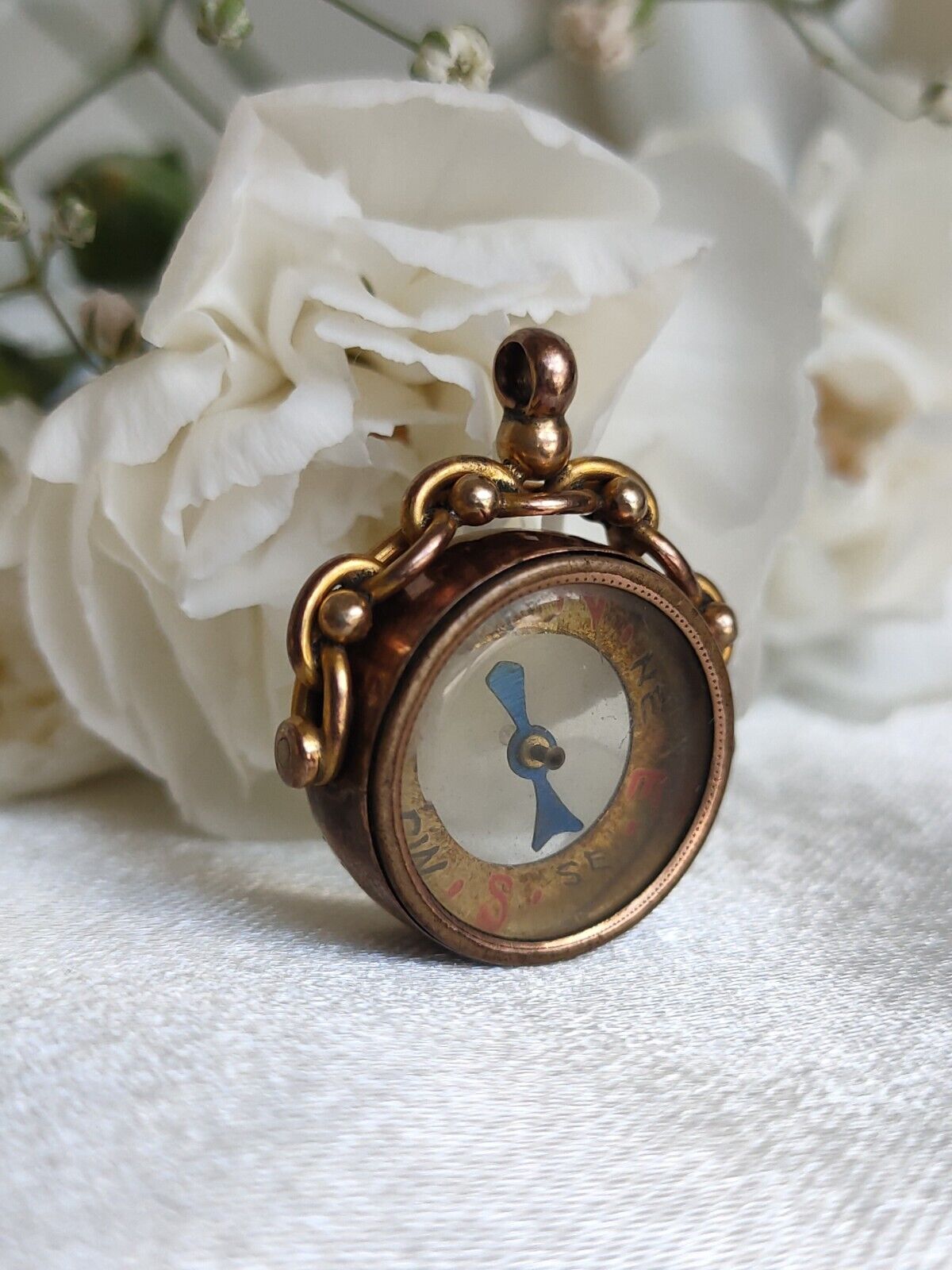 Antique English 9ct Rose Gold Spinning Compass Fob Pendant