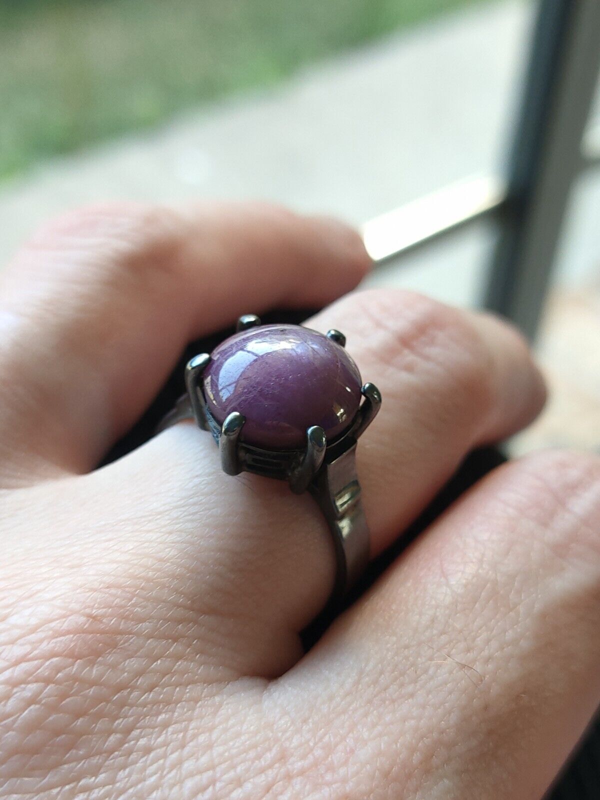 Antique Australian Sterling Silver & Natural Star Ruby Cocktail Ring Size 8 or P