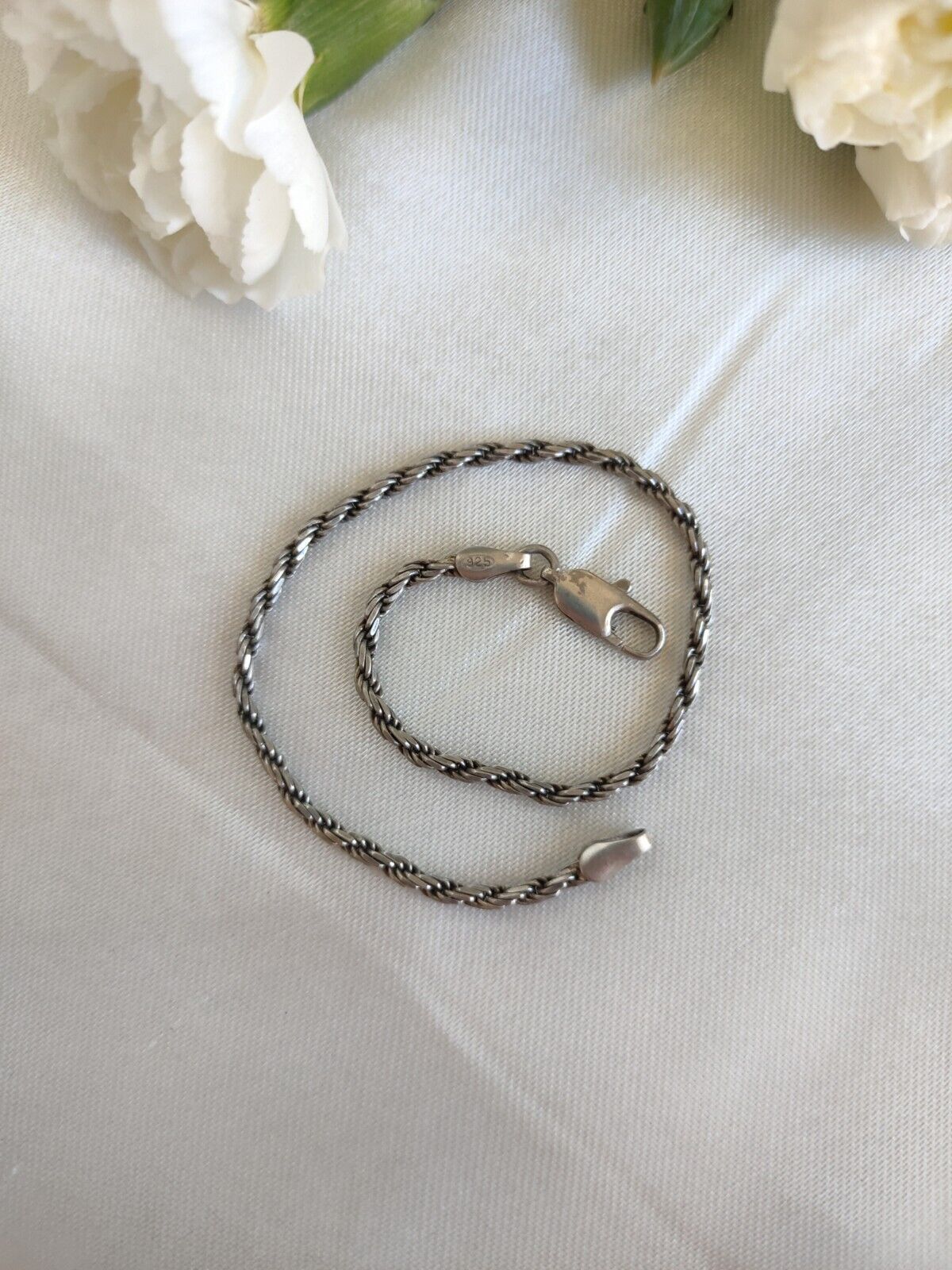 Vintage Italian 925 Sterling Silver Twist Rope Chain Bracelet 19cm