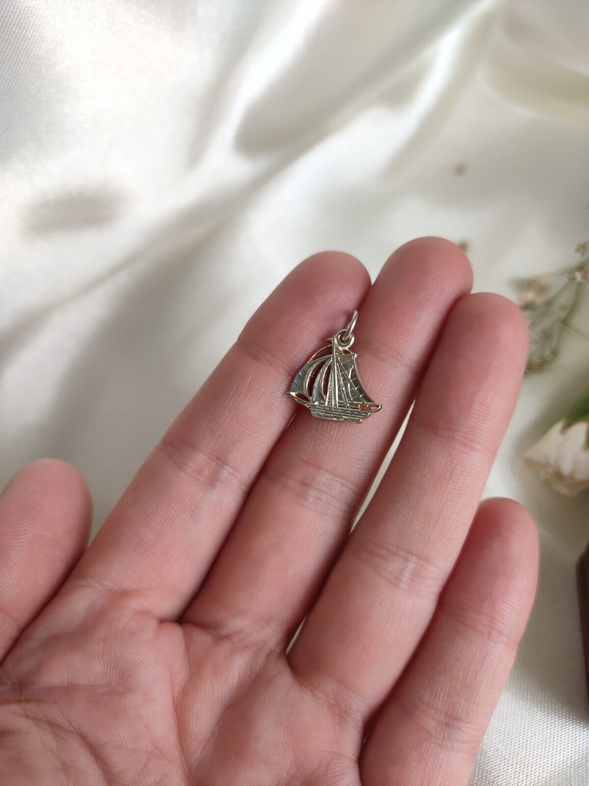 Vintage 925 Sterling Silver Sail Boat Ship Charm Or Pendant