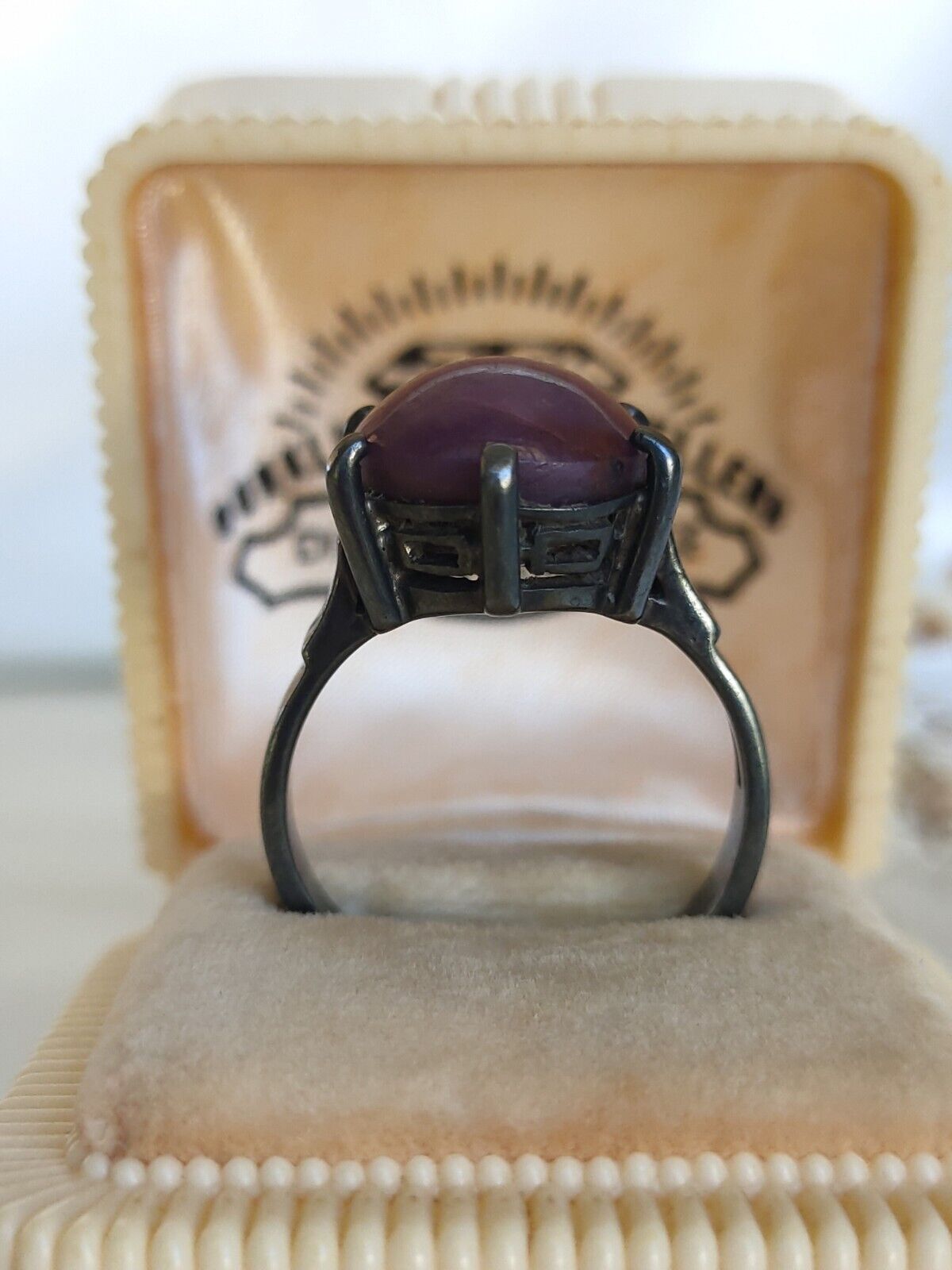 Antique Australian Sterling Silver & Natural Star Ruby Cocktail Ring Size 8 or P