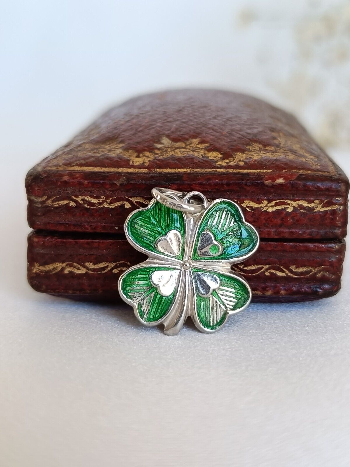 Vintage 835 Silver & Enamel Four Leaf Clover Charm Or Small Pendant