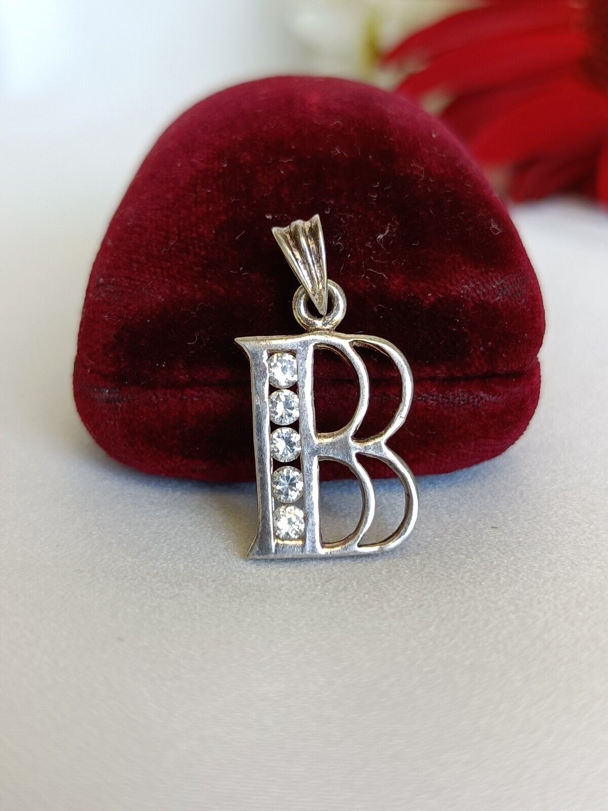 925 Sterling Silver & Clear Stone B Initial Letter Pendant