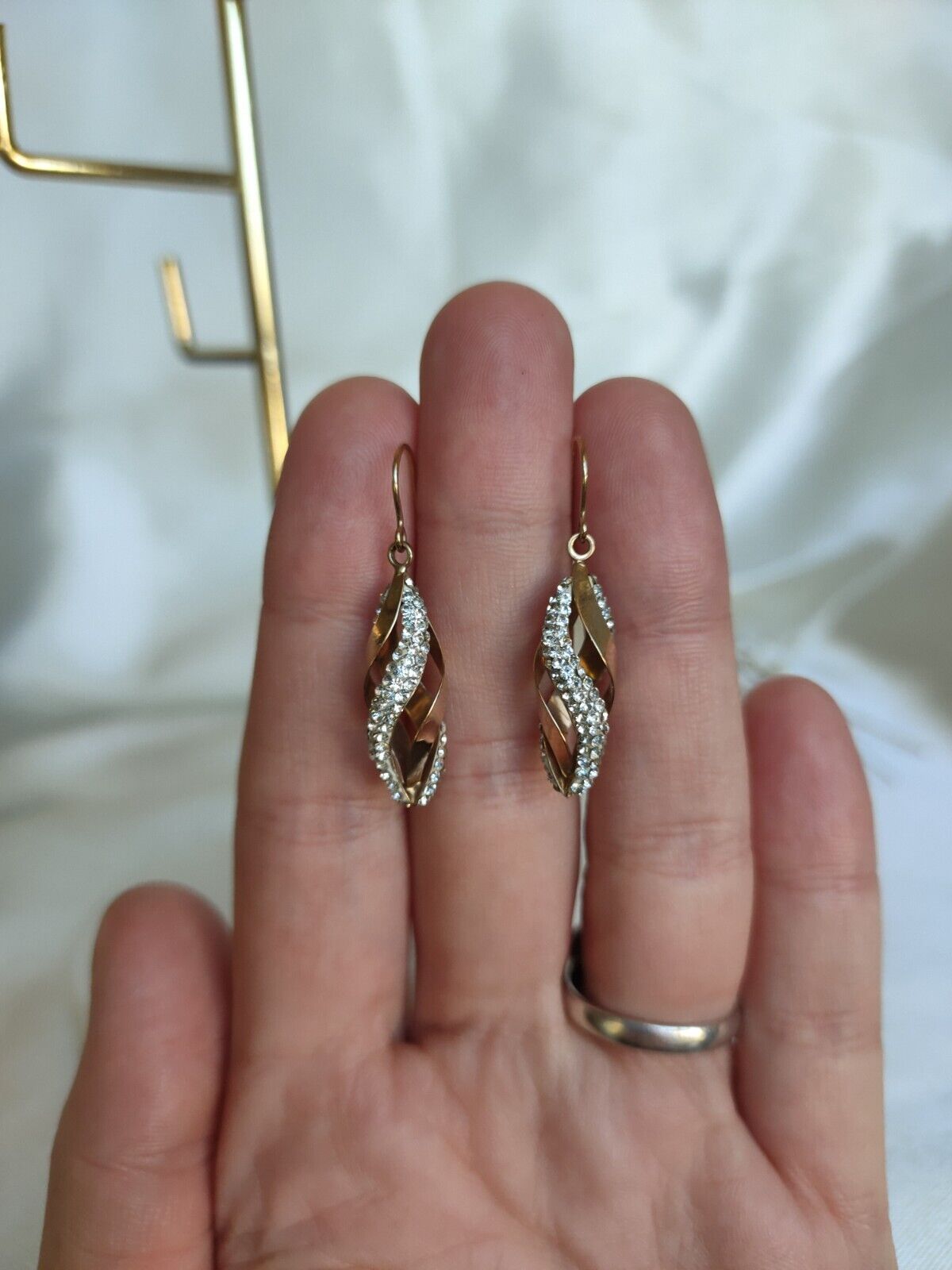 9ct Yellow Gold Sparkle Spiral Hook Drop Earrings