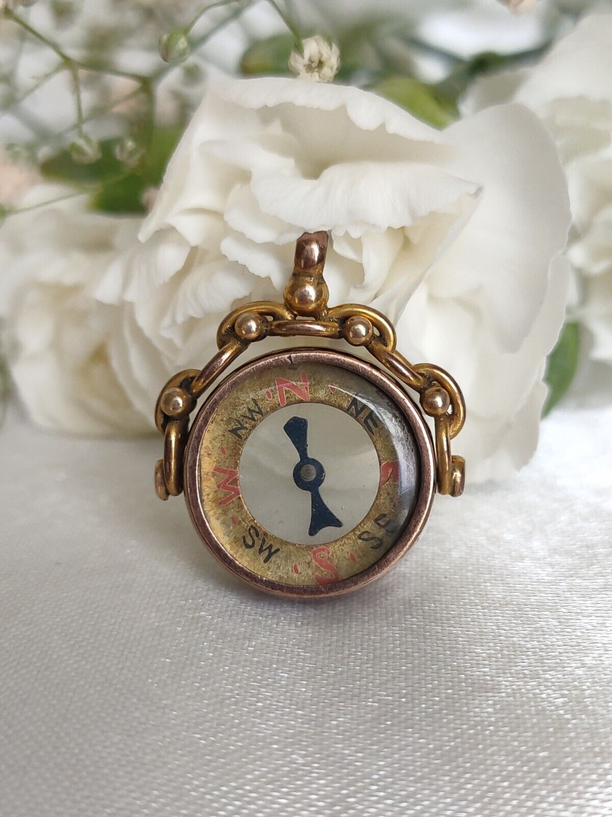 Antique English 9ct Rose Gold Spinning Compass Fob Pendant