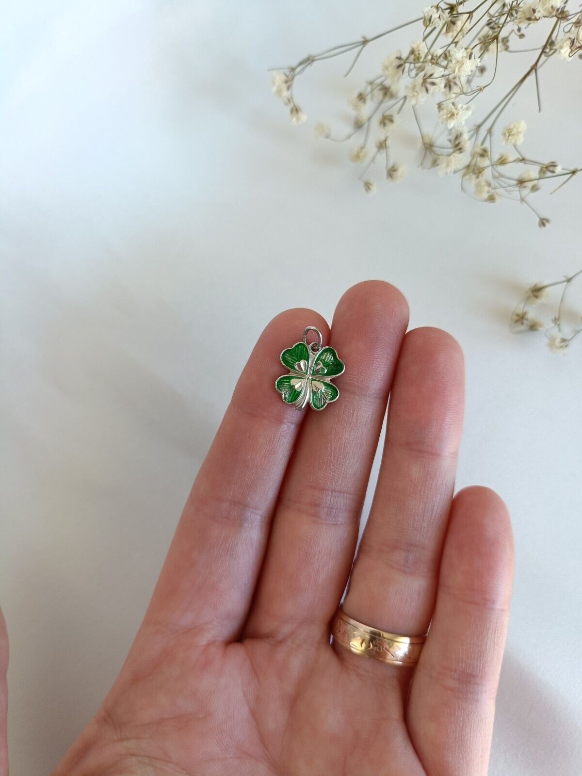 Vintage 835 Silver & Enamel Four Leaf Clover Charm Or Small Pendant